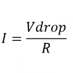 mathematical formula of measuring current using voltage drop divided by resistance