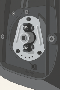 A simplified illustration of an ignition system mounting plate showing the position where a Hall-effect vane sensor (such as the Honeywell 2AV54) is installed. The graphic highlights the central shaft opening and surrounding fasteners, indicating the typical location of the vane-triggered Hall sensor used for engine timing.