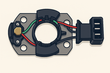 Hall-effect ignition pick-up module used in VW and SEAT distributor ignition systems.